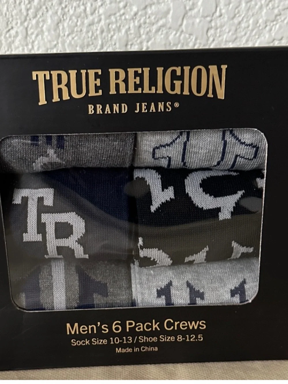 True Religion Men's Casual Crew Socks - Navy, Gray and Black 6 pairs